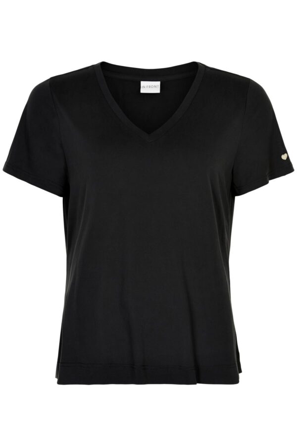 IN FRONT Nina V-neck T-shirt, Farve: Black, Størrelse: L, Dame - IN FRONT
