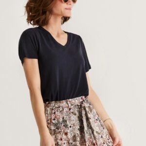 IN FRONT Nina V-neck T-shirt, Farve: Navy, Størrelse: L, Dame - IN FRONT