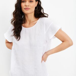 IN FRONT Lino Bluse, Farve: White, Størrelse: M, Dame - IN FRONT