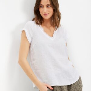 IN FRONT Lino Bluse, Farve: White, Størrelse: S, Dame - IN FRONT