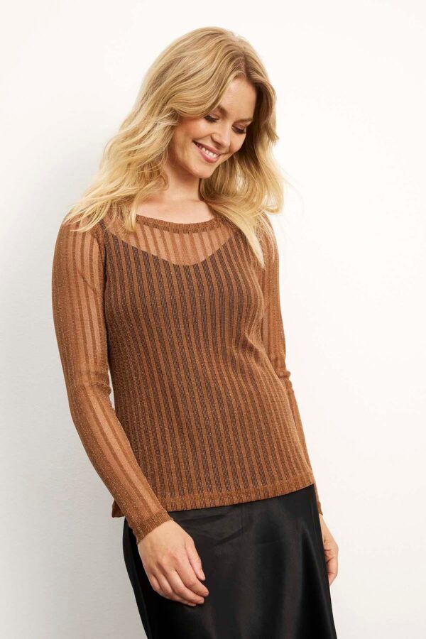 IN FRONT Giana Mesh Bluse, Farve: Cognac, Størrelse: S, Dame - IN FRONT
