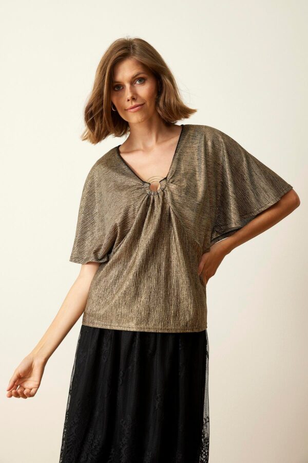 IN FRONT Papilur Bluse, Farve: Old Gold, Størrelse: S, Dame - IN FRONT