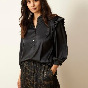 IN FRONT Mandy Bluse, Farve: Black, Størrelse: S, Dame - IN FRONT