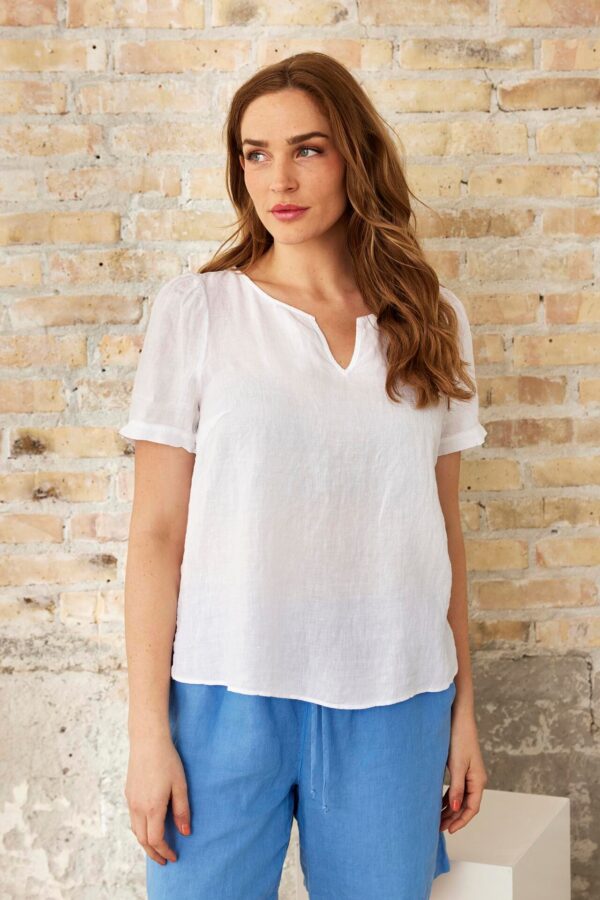 IN FRONT Lino Bluse, Farve: White, Størrelse: XL, Dame - IN FRONT
