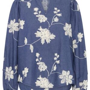 Fransa Bluse 900002405 MID BLUE EMB. - Fransa