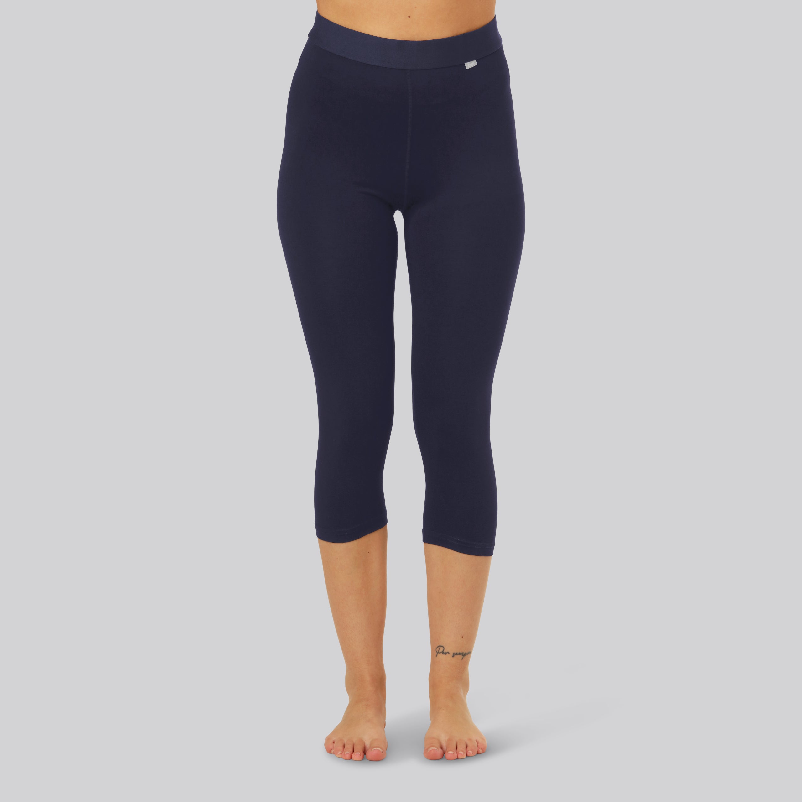 Bambus 3/4 leggings i navy m. navy elastik til kvinder - Bambuni