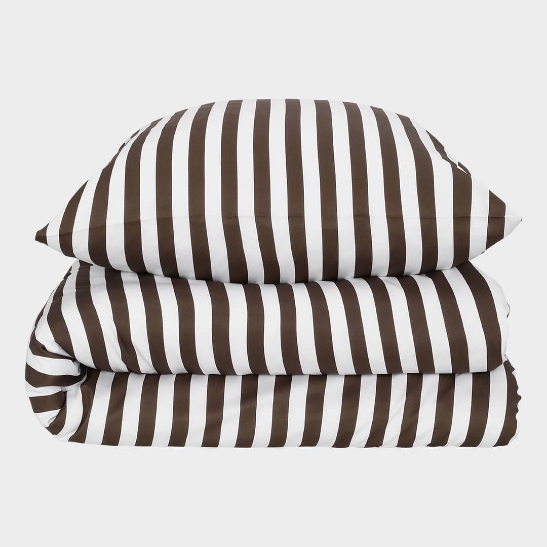 Bambus sengetøj hvid/brun stribet bred 140x200 - Bambuni