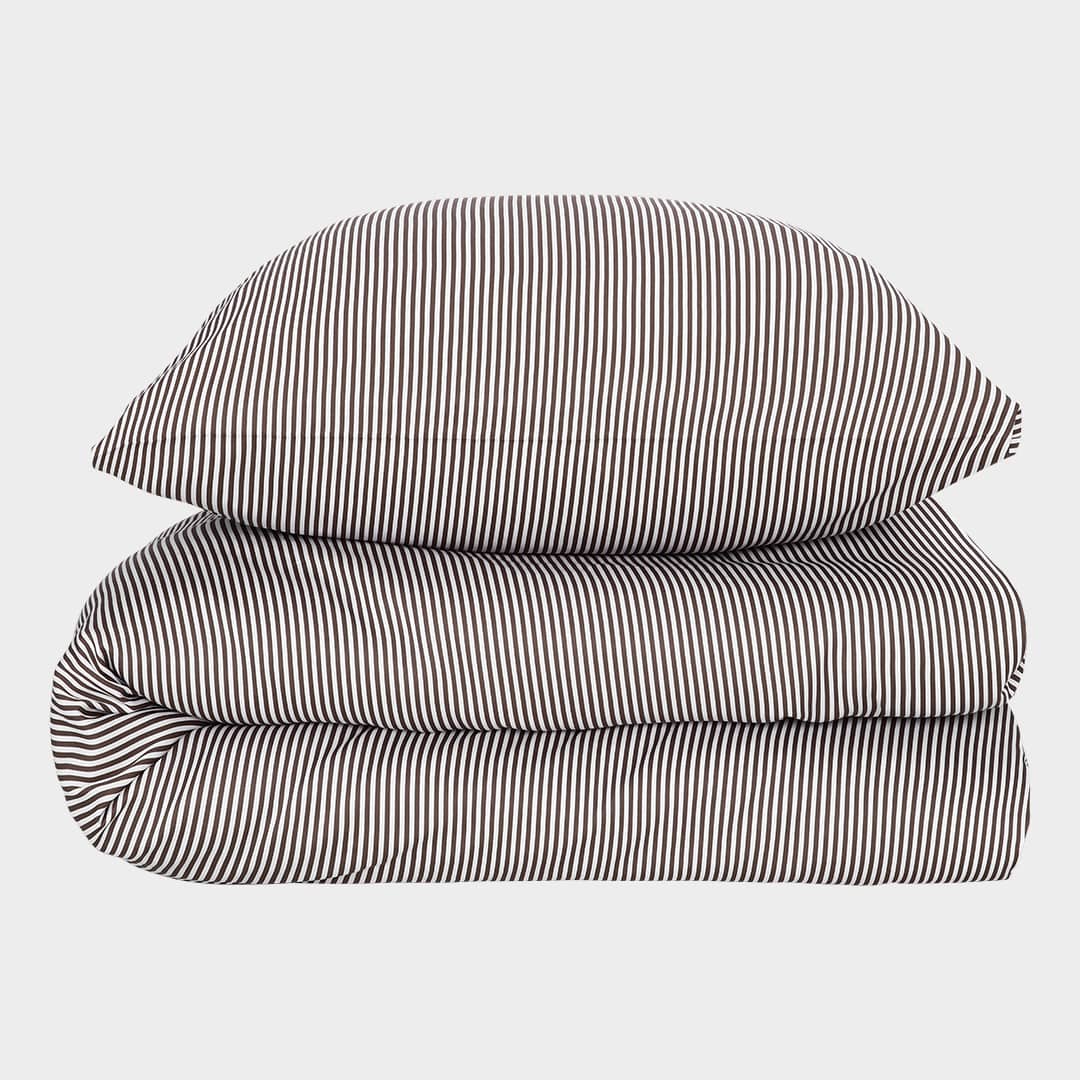 Bambus sengetøj hvid/brun stribet 140x220 - Bambuni