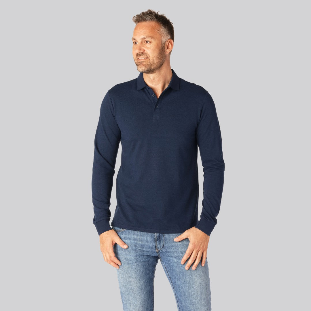 Bambus langærmet polo i navy til mænd - Bambuni