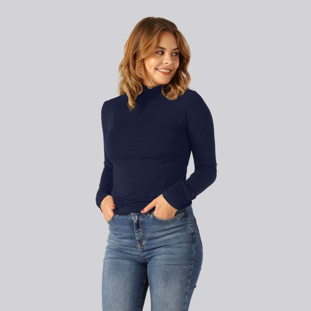 Bambus rullekrave i navy blå til kvinder - Bambuni