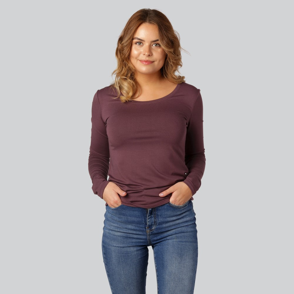 Bambus langærmet T-shirt i bordeaux til kvinder - Bambuni