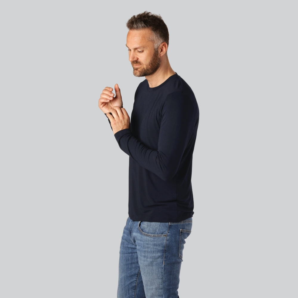 Bambus langærmet t-shirt i navy blå til mænd - Bambuni