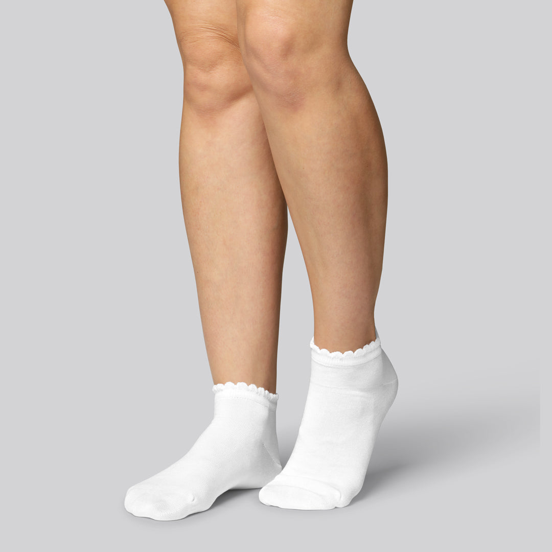 Bambus ankelstrømper i hvid med bølget ribkant til kvinder - Bambuni
