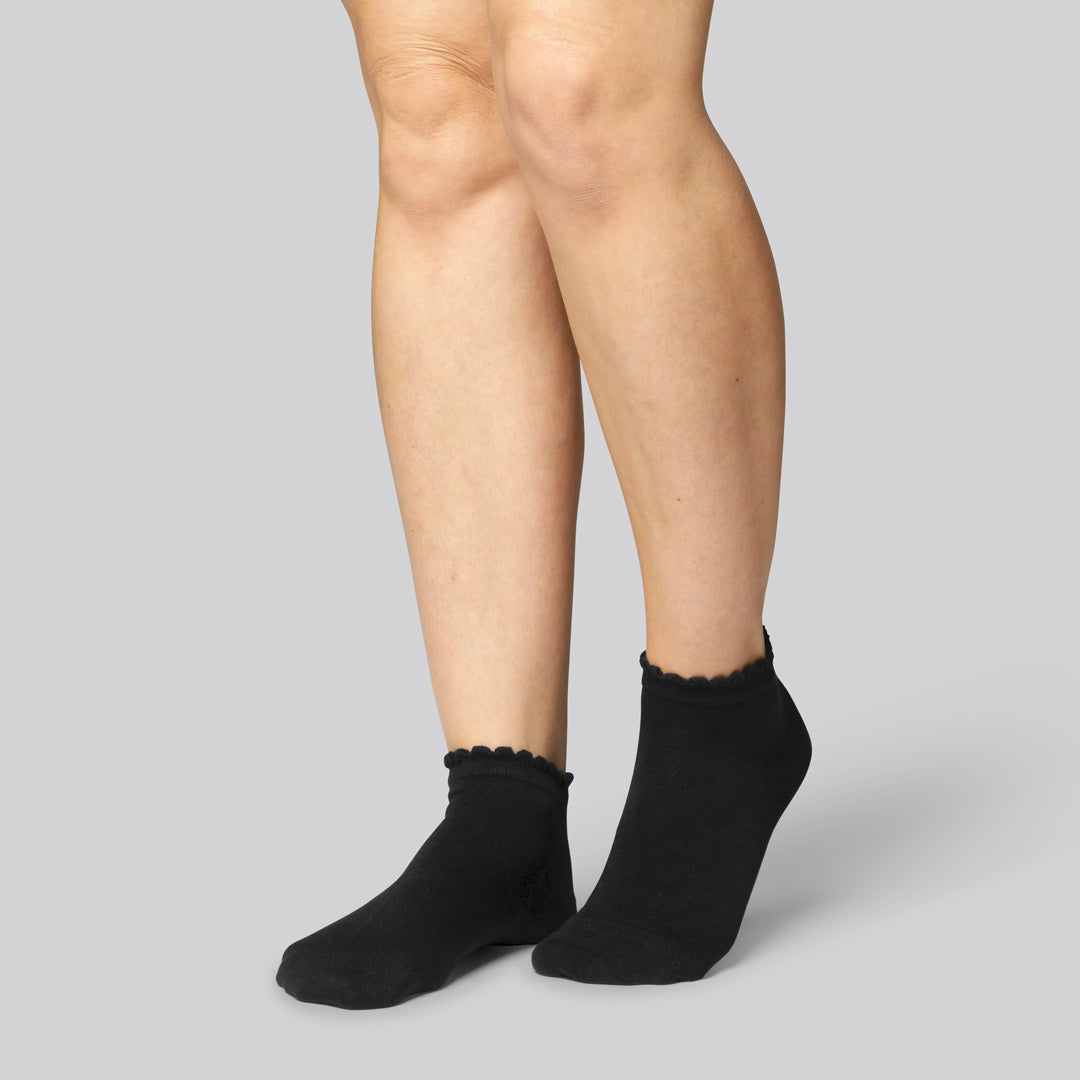 Bambus ankelstrømper i sort med bølget ribkant til kvinder - Bambuni