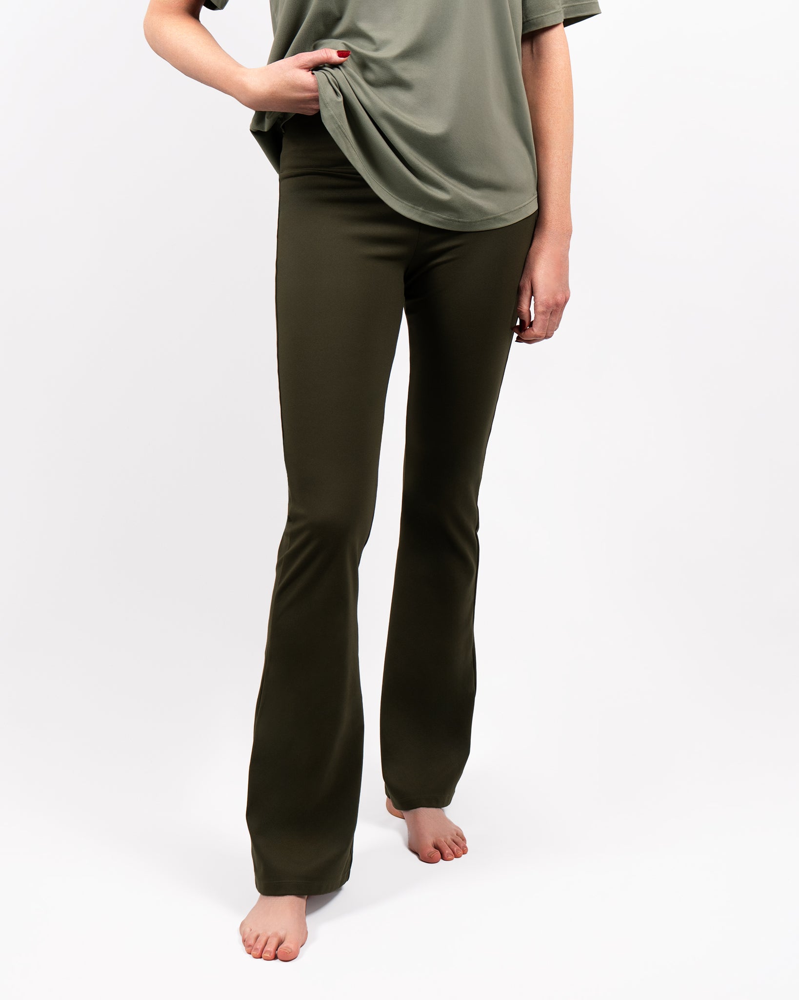 Maya Deep Olive Flared Leggings Without Pockets - Hightex