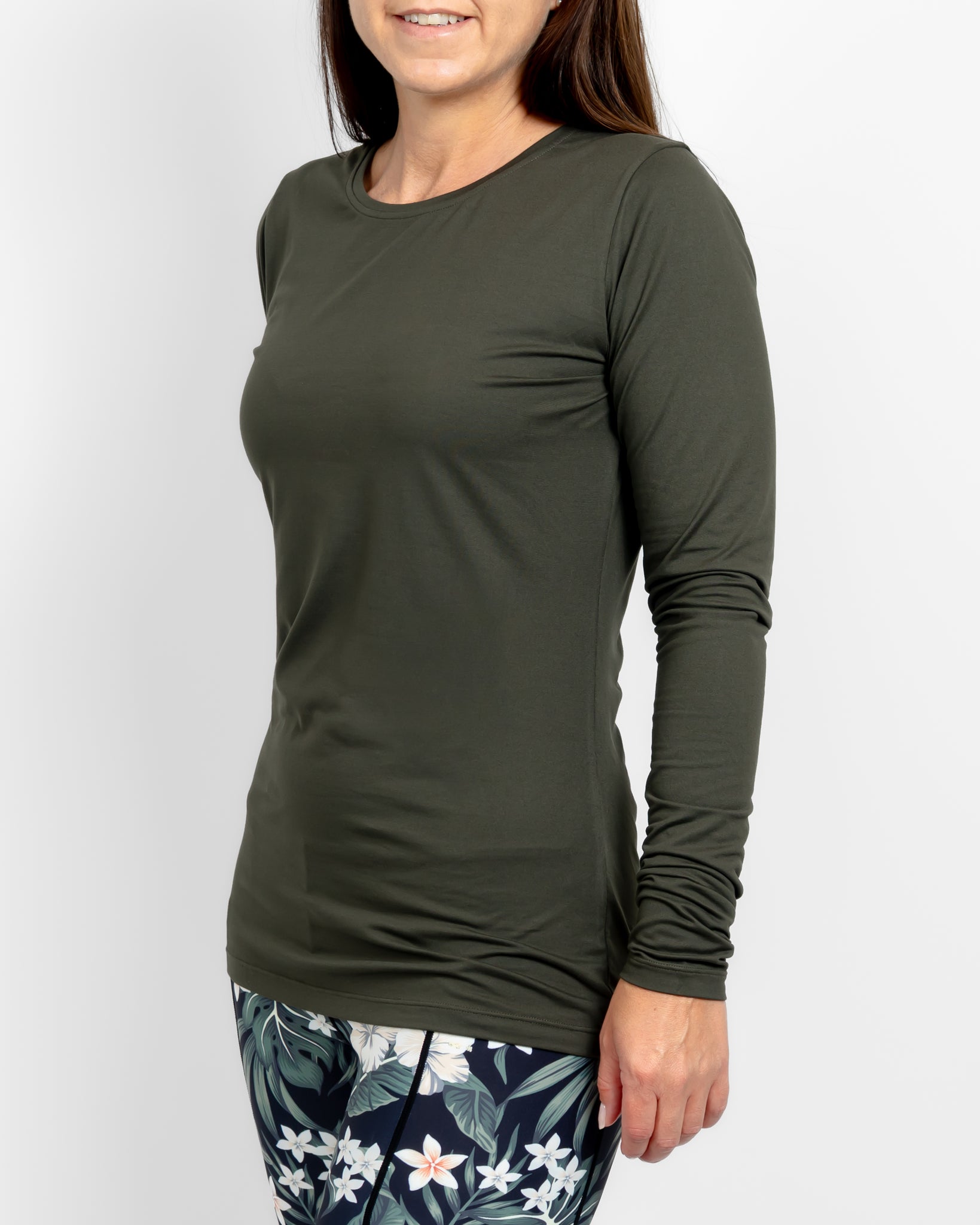 Mira Fitted Deep Olive Long-Sleeve - Huabo