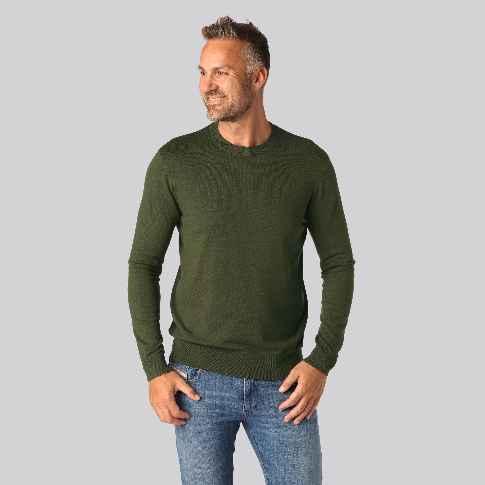 Bambus striktrøje o-hals i grøn til mænd - Bambuni