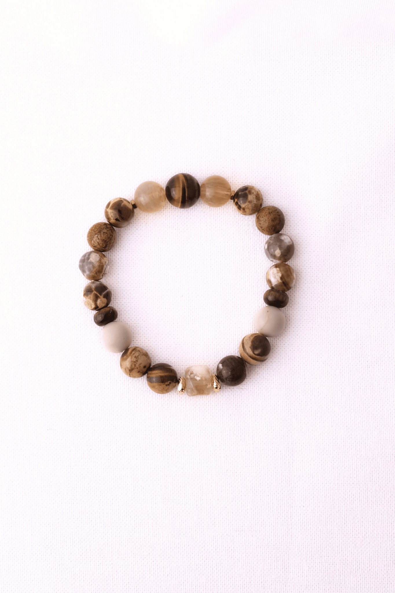 SAVANNE - Armbånd med leopard jaspis, zebra jaspis, tigerøje, fossil, citrin og 18K forgyldt messing - PAROL