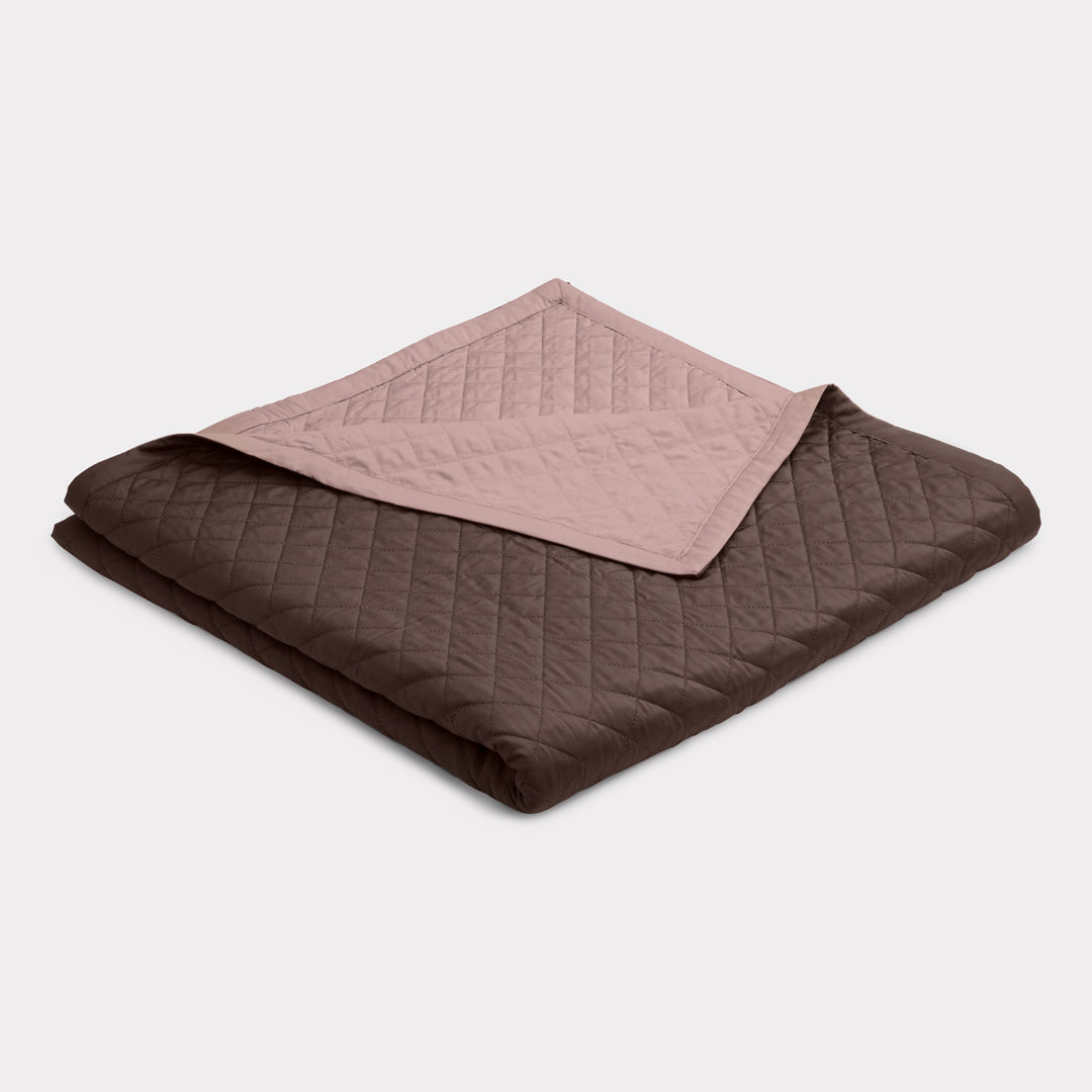 Bambus sengetæppe kastanje/gammel rosa 260x260 - Bambuni