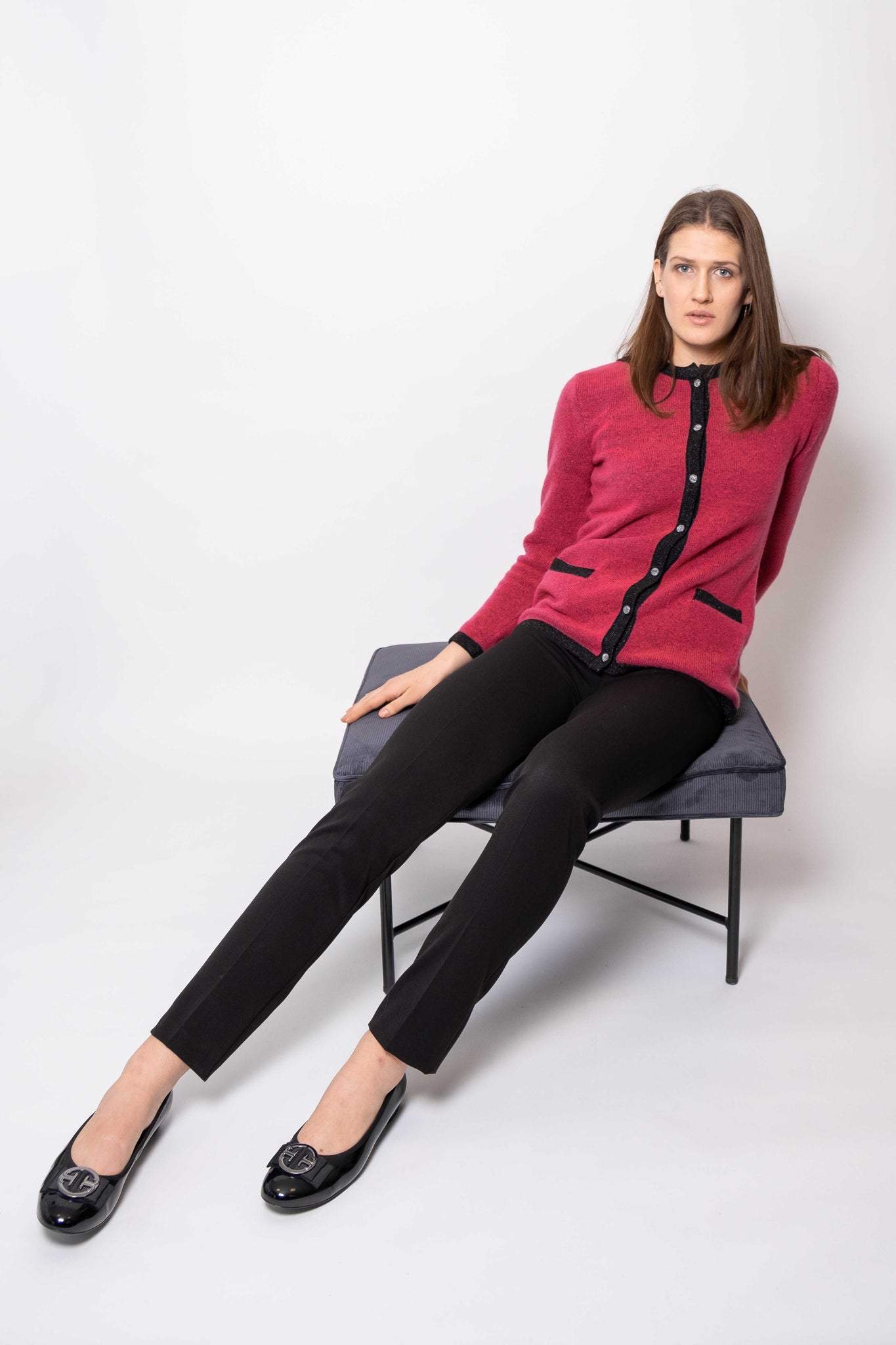 KLASSISK STRIK CARDIGAN fuchsia - PAROL