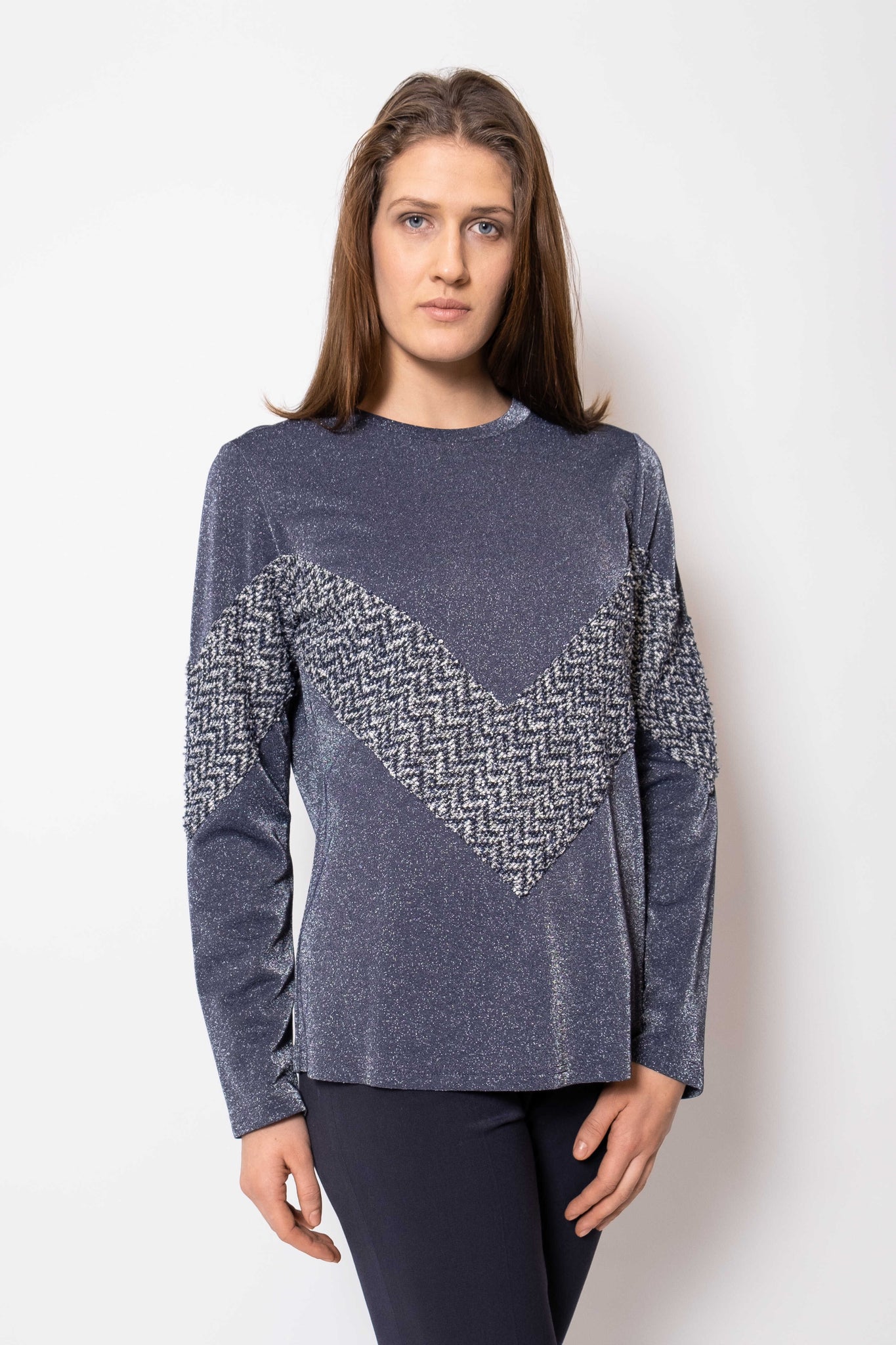 Eksklusiv Langærmet Jersey Trøje QUATTRO sølv blå - PAROL