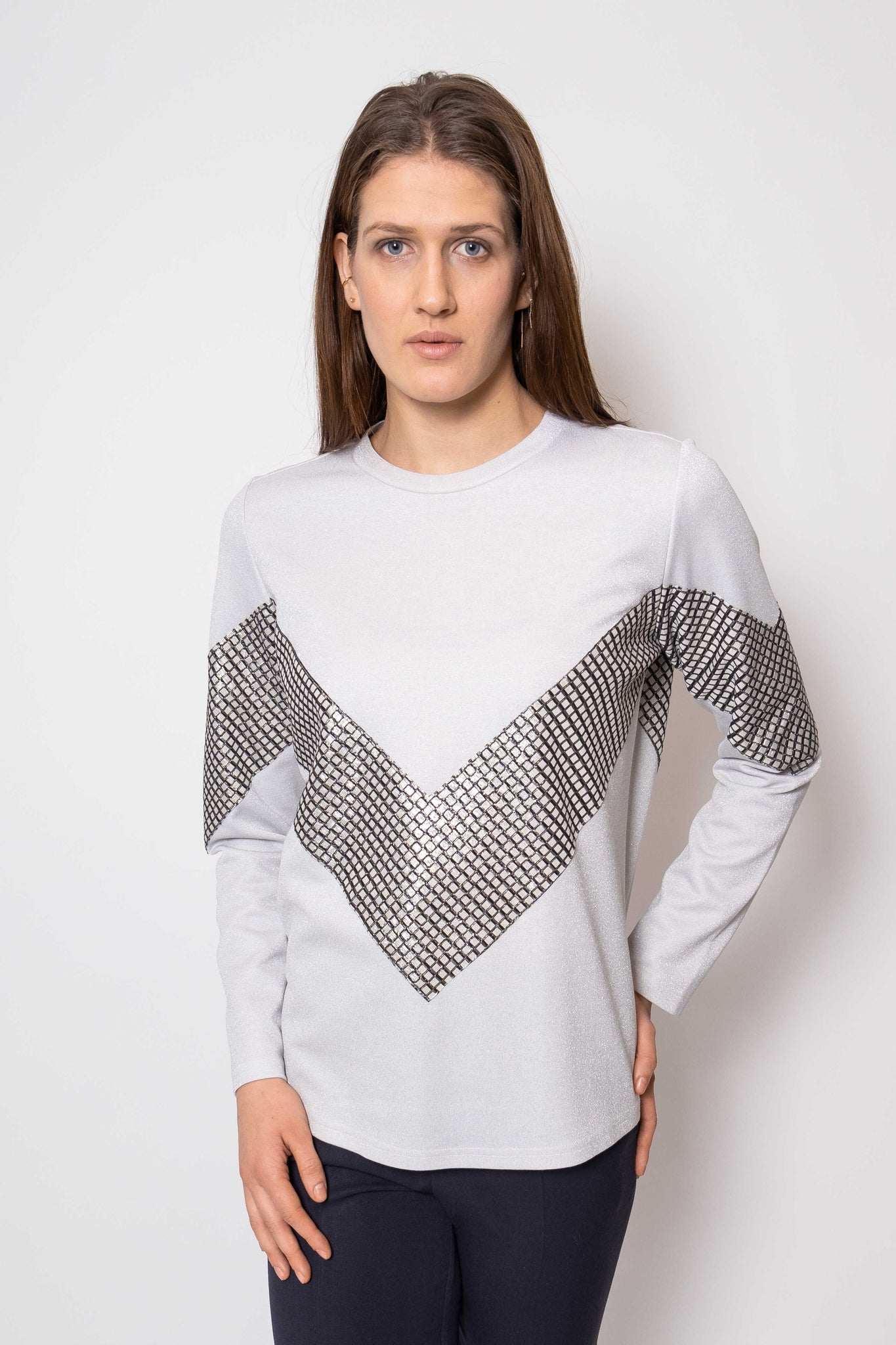 Eksklusiv Langærmet Jersey Trøje QUATTRO sølv hvid - PAROL